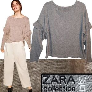 Cropped ruffle slv lightweight sweater